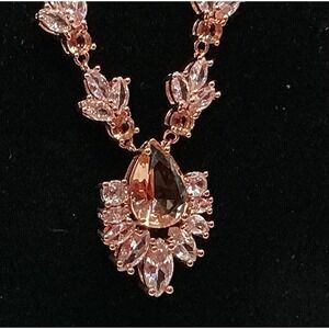 Rose Gold Tone Crystal Marquise Cluster Statement Necklace Pear Cut Bridal